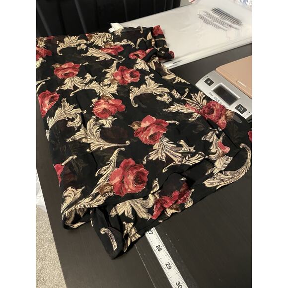 Vintage Paradise Women Top 1X Black Floral Rayon Mesh Button Up Sheer Whimsigoth - Picture 6 of 7